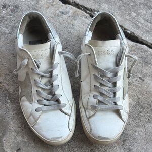 Golden Goose Distressed White and Gray Sneakers